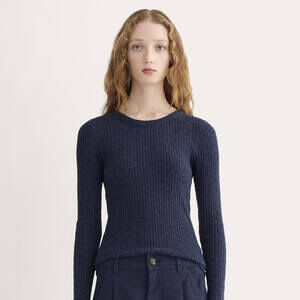 Everlane Women's Cozy Rib Long-Sleeve Tee Sweater in Navy, Size Large